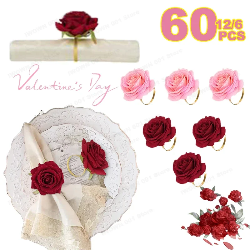 

Новинка 2026 года, кольца для салфеток на День святого Валентина, розовые металлические кольца для салфеток, кольца для салфеток из искусственного цветка, украшение для свадебного банкета, дня рождения