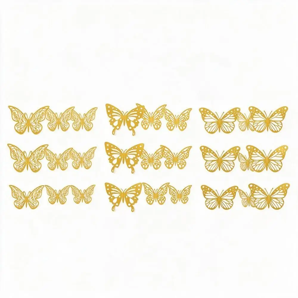 72Pcs Hollow Design Butterfly Wall Stickers 3 sizes Easy Cleaning 3D Butterfly Sticker Vivid Color Hollow Butterfly Sticker