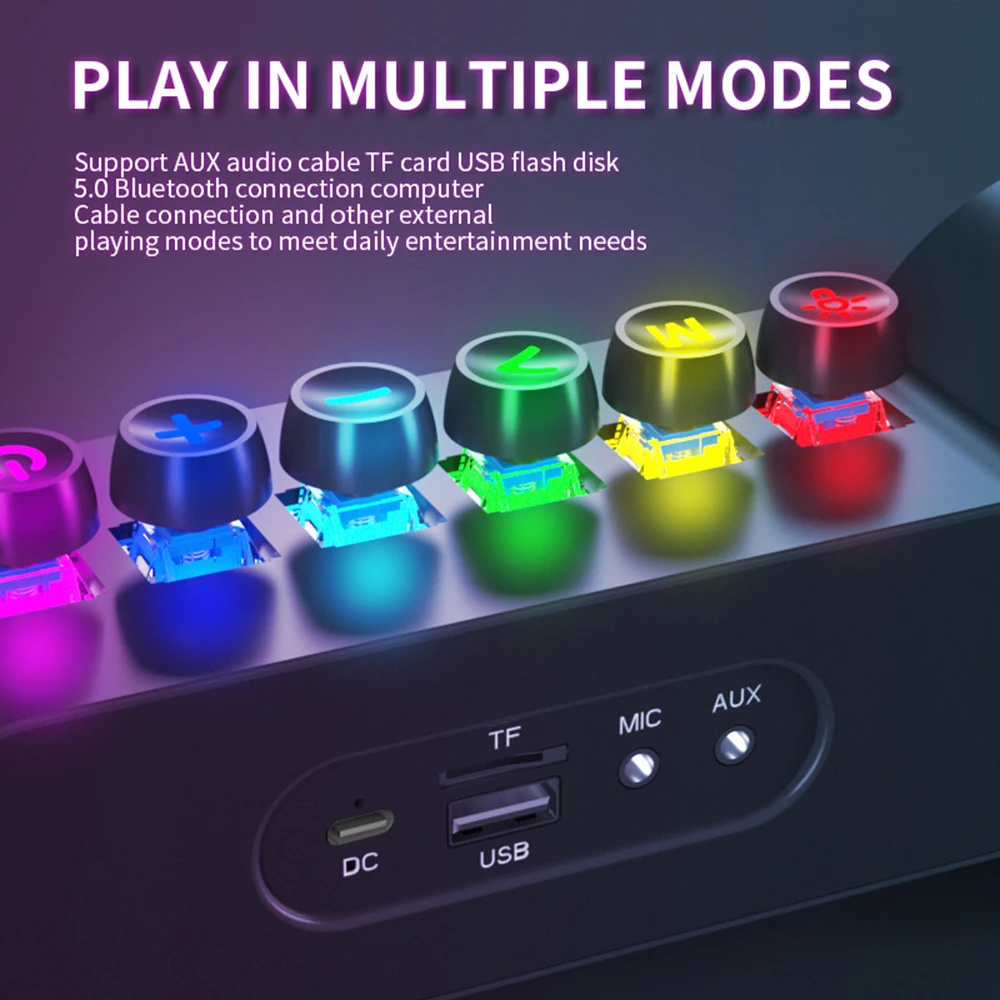 Teclado con Altavoz Bluetooth para el hogar, radio con luz RGB de siete colores, juegos de e-sports, audio para ordenador