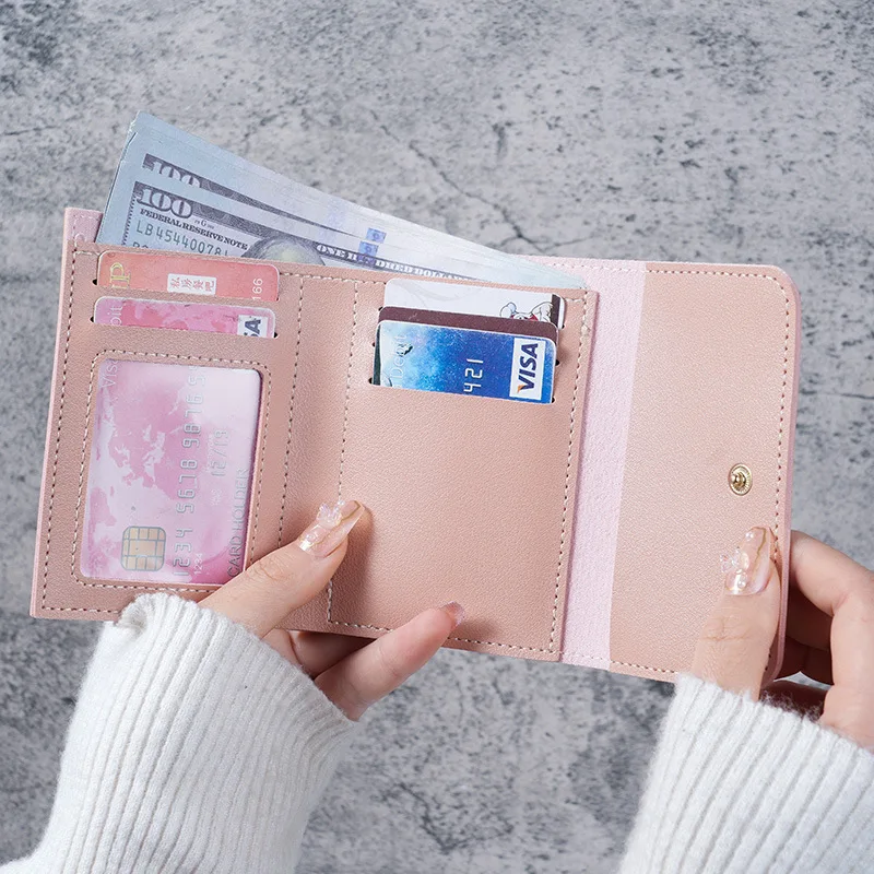 Custom Logo PU Leather Flip Coin Purse Mini Short Wallet Portable Card Holder for Coins Cash ID Cards Business Card Change Pouch