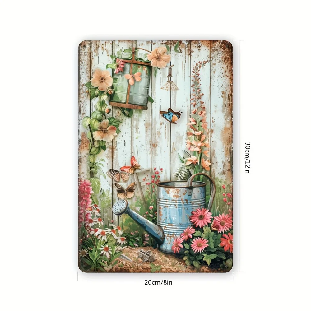 Vintage Garden Floral Watering Can Metal Sign Iron 8x12 Inch Retro Wall Decor Plaque Tin Plate For Home Bar Cafe Garage
