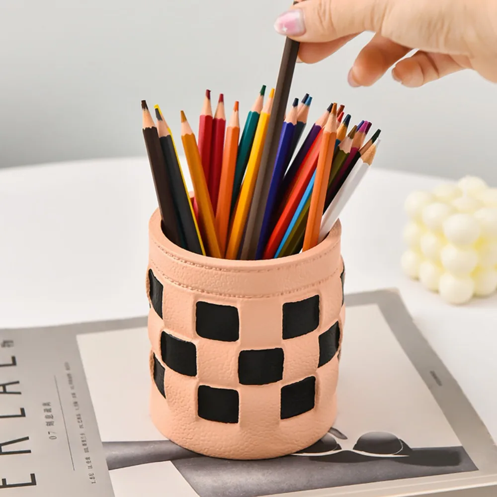 

Imitation Leather Chessboard Pen Holder Multifunctional Creative Desktop Storage Box PVC Large Capacity Stationery Storage