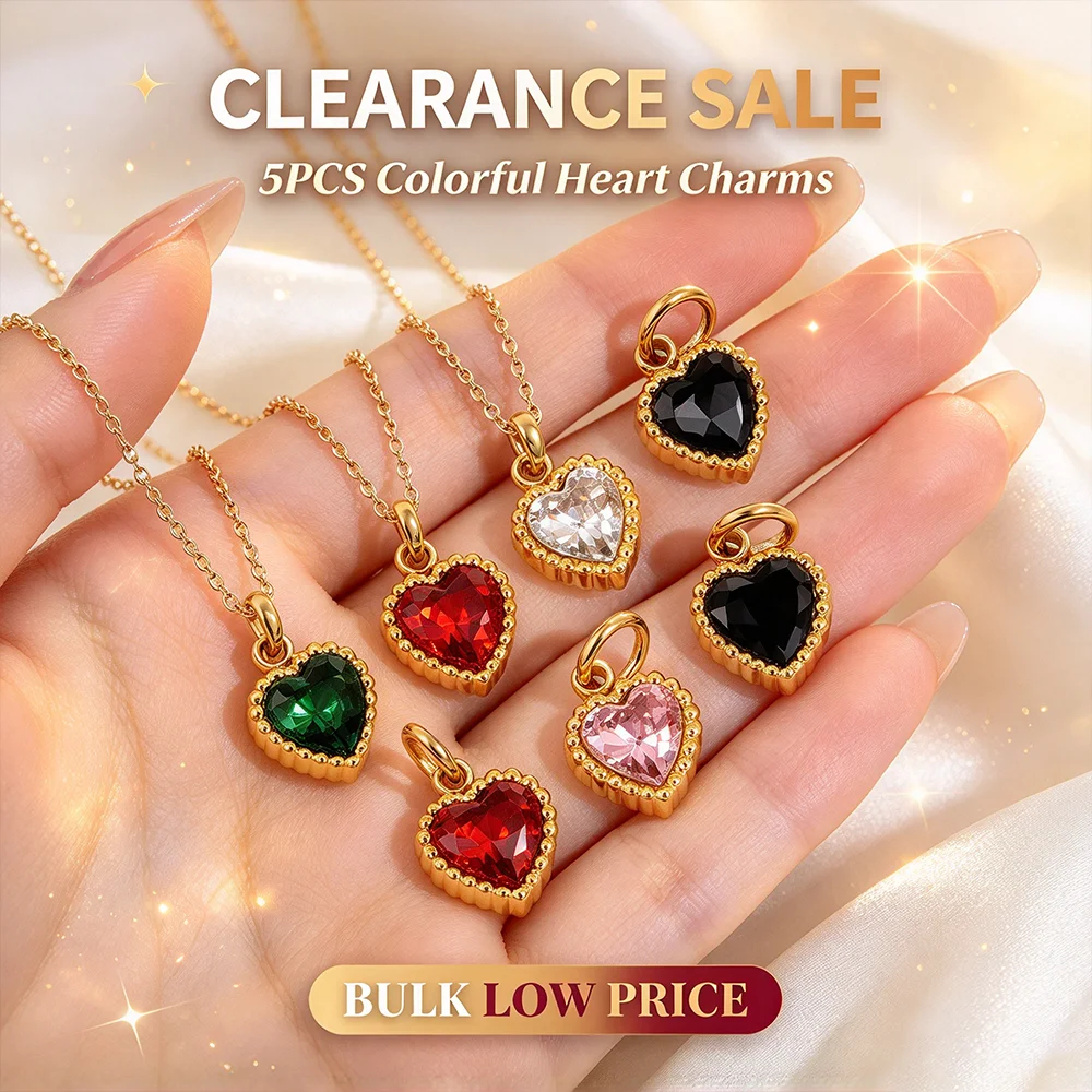 Factory Wholesale 5PCS Colorful Heart Charm Necklaces Gold Plated Stainless Steel Love Heart Pendant Necklace Women Jewelry