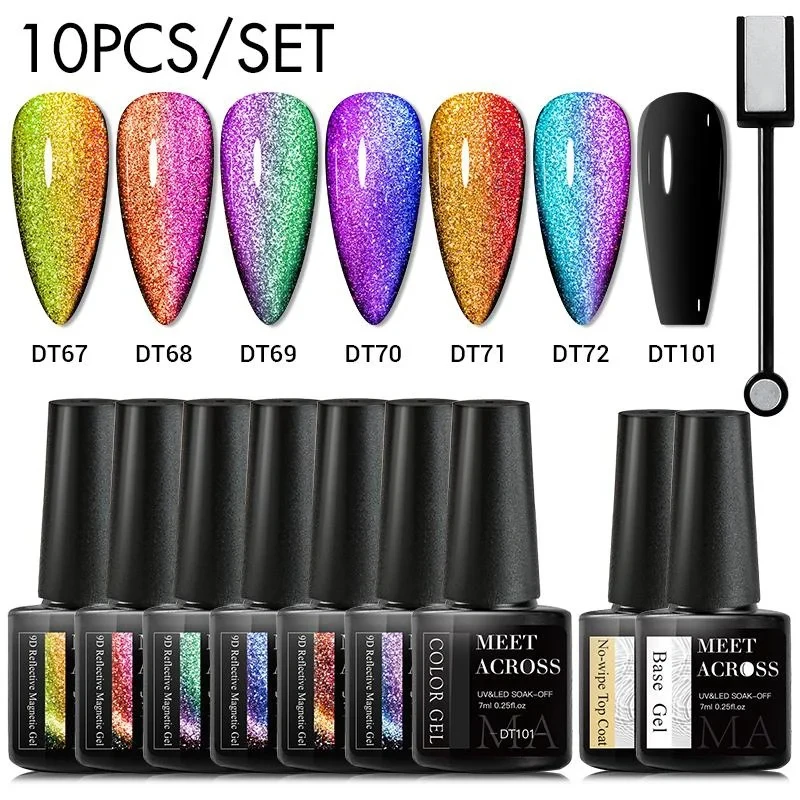 

7-10pcs 9D Cat Eyes Magnetic Gel Nail Polish Kits With Magnetic Stick Reflective Laser Cat Eye Gel Hybrid Varnishes Manicure Set