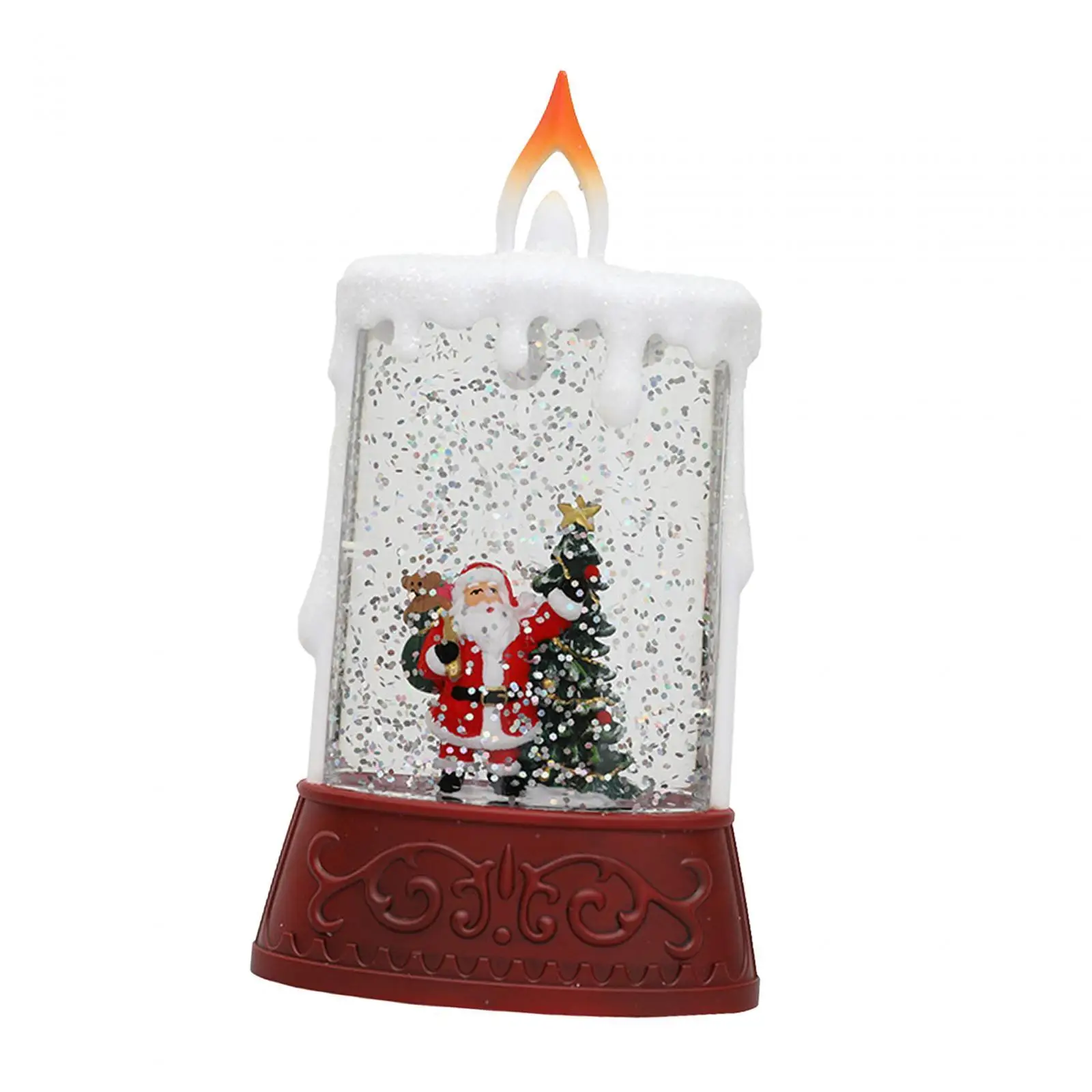 Rechargeable LED Christmas Candle with Snow Scene Glittering Effect for Holiday Window Table Decor and Festive Party Supplies