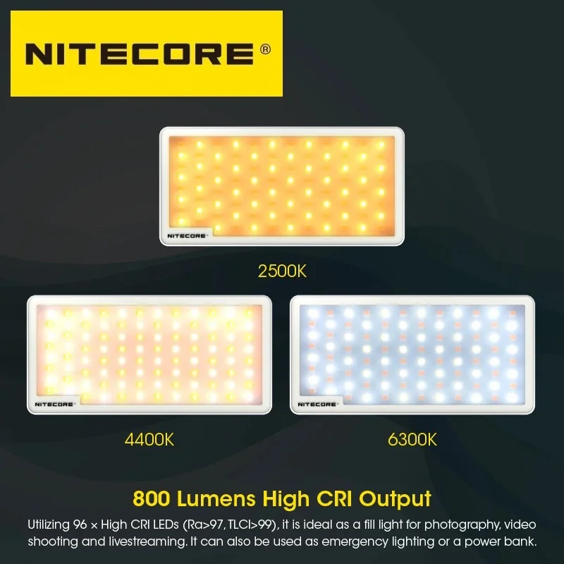المهنية NITECORE SCL10 2 في 1 كاميرا خفيفة قوة البنك الشعلة مع 2500K-6300K ملء الضوء لمدونات الفيديو 10000mAh قوة البنك