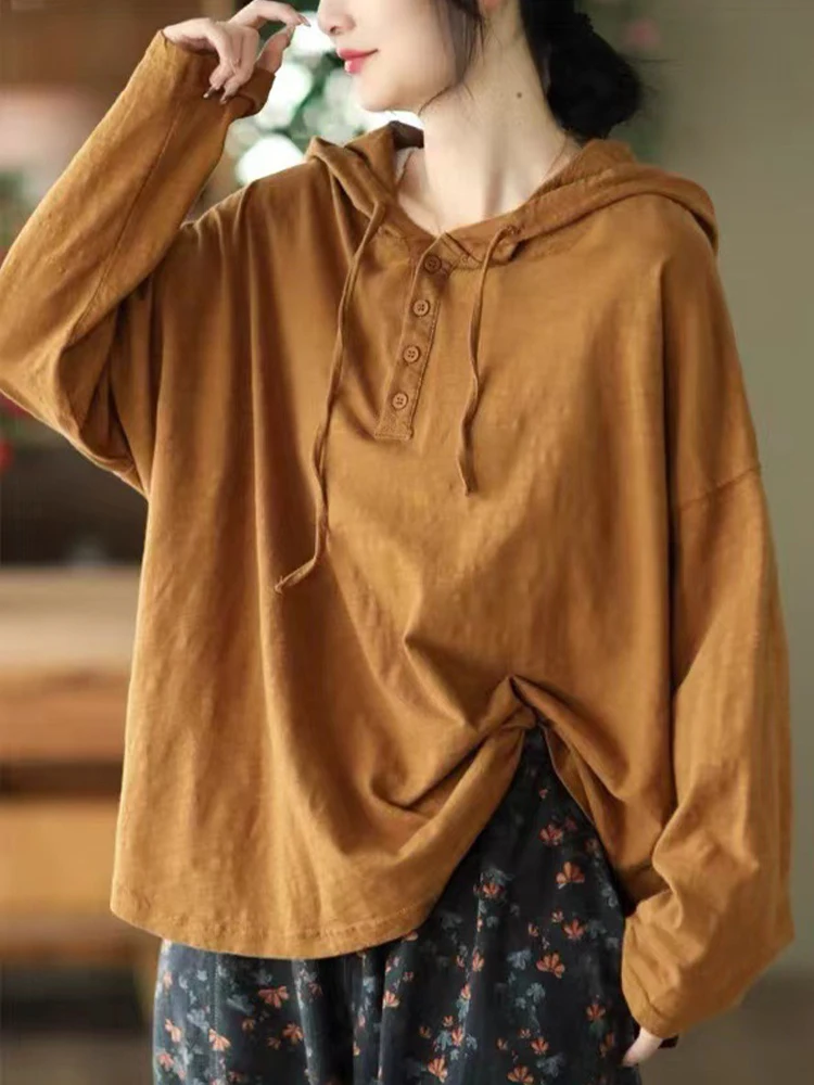Amax LuluE 2025 Harajuku Tops Womens Fashion Vintage Loose Classic Hooded T-shirts Ladies Luxury Streetwear Soild Cotton Clothes