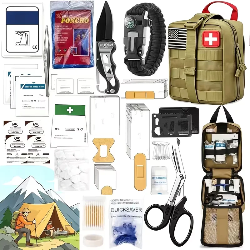 169-Piece Survival Kit with Fire Starter Ideal Companion for Camping Hiking Outdoor Exploration Earthquakes Hunting And First Aid Unisex Gift
