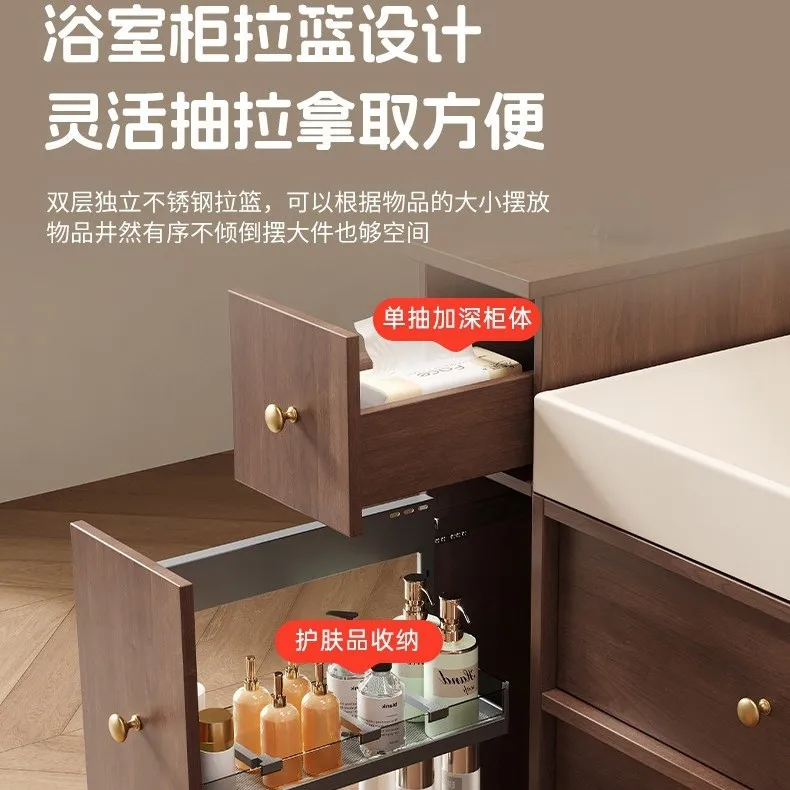 Stone ocean basin bathroom cabinet combination solid wood multi-layer paint-free bathroom washbasin washstand