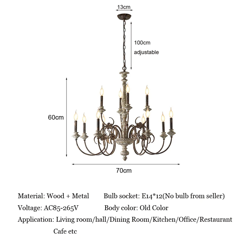 12 Heads French Retro Wooden Chandelier Villa Living Room Dining Room Table Lamp Duplex Restaurant Hotel Hall Pendant Lamps