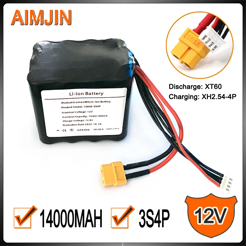 

3S4P 12V 14Ah High Capacity UAV Rechargeable Li-ion Battery for Various RC Airplane Drone Quadrotor,with Connector XH2.54+XT60