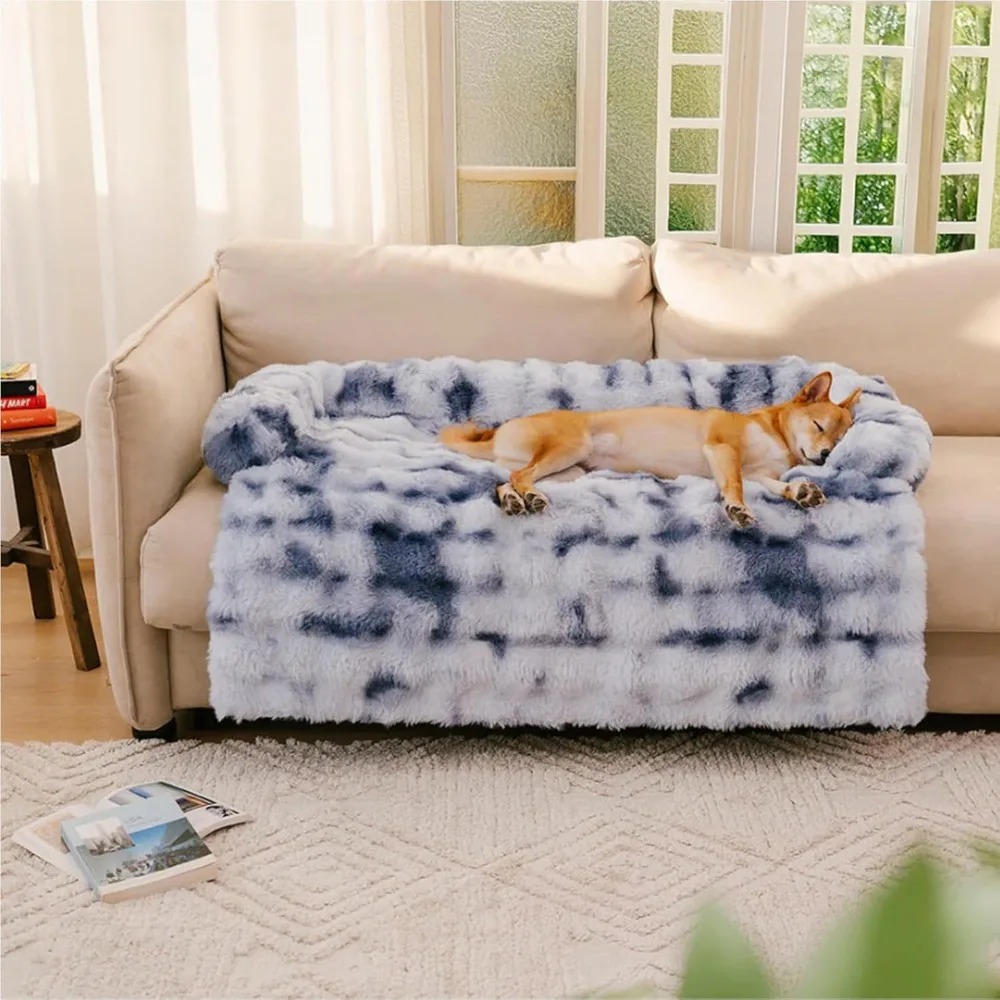 

Fluffy Fuzzy Calming Dog Bed Sofa Protector Pet Mat, Dog Bed Sofa Protector, Couch Cover for Dogs Washable for Large Medium Smal