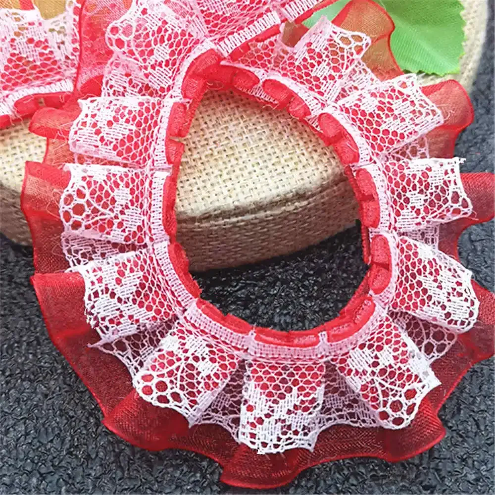 3YD/5YD Meters Double Layer Ruffle Unilateral Lace Tulle Ribbon Trim 30mm Sewing