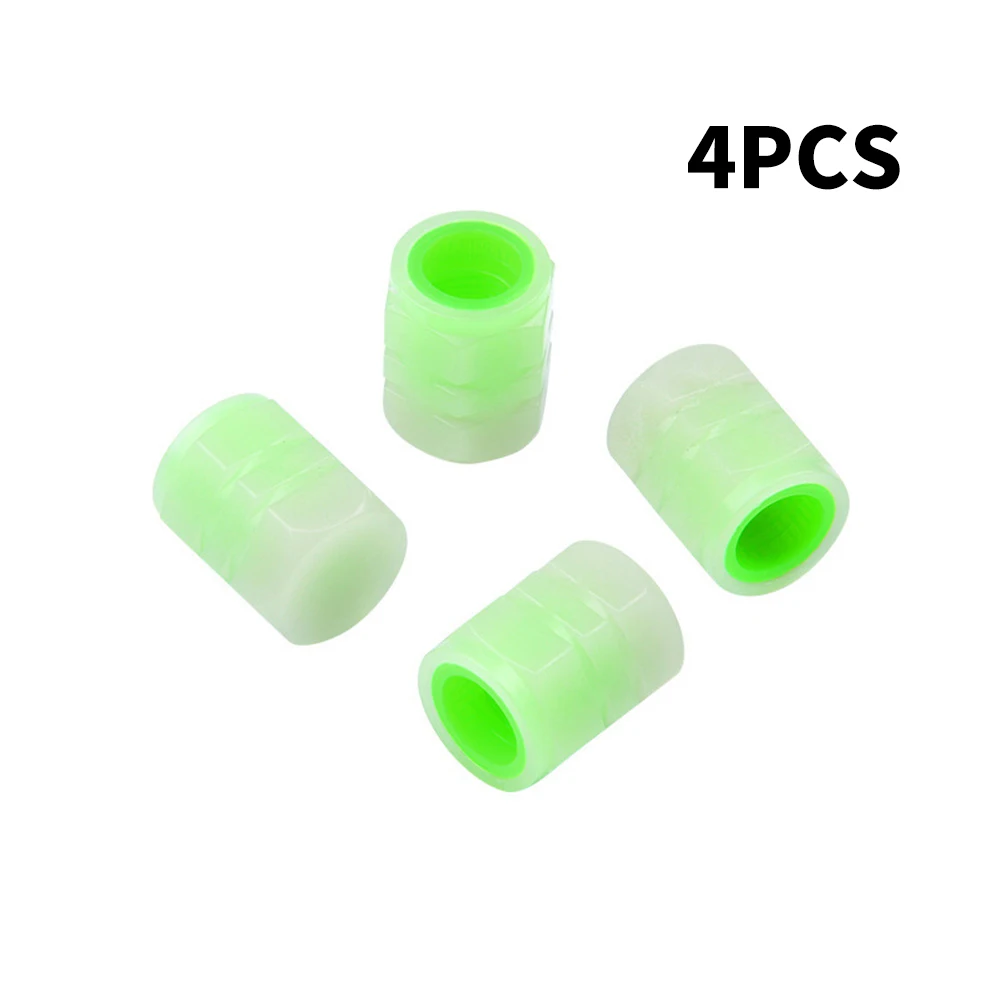 4pcs Fluorescent Green Car Night Light Type Tire Valve Cap For Cars, Motorcycles, Bicycles, Electric Bikes, Etc.