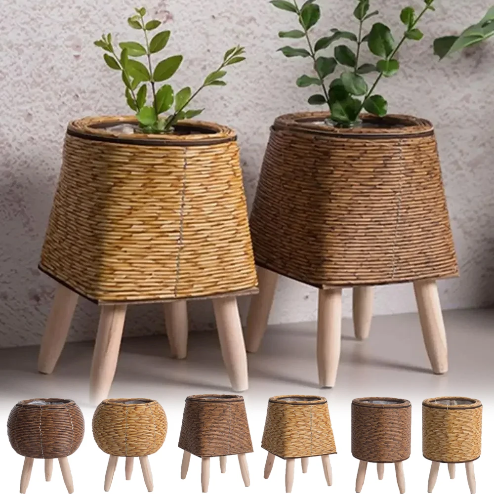 

1PC Nordic Flower Shelf Imitation Rattan Flower Pot Woven Flower Basket with Removable Legs Plant Stand Basket Garden Home Decor