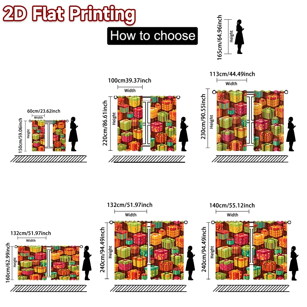 2D flat printing 2pcs Classic Hot Christmas Curtains Christmas Gift Boxes(1) Digitally printed polyester, durable Festive Wall