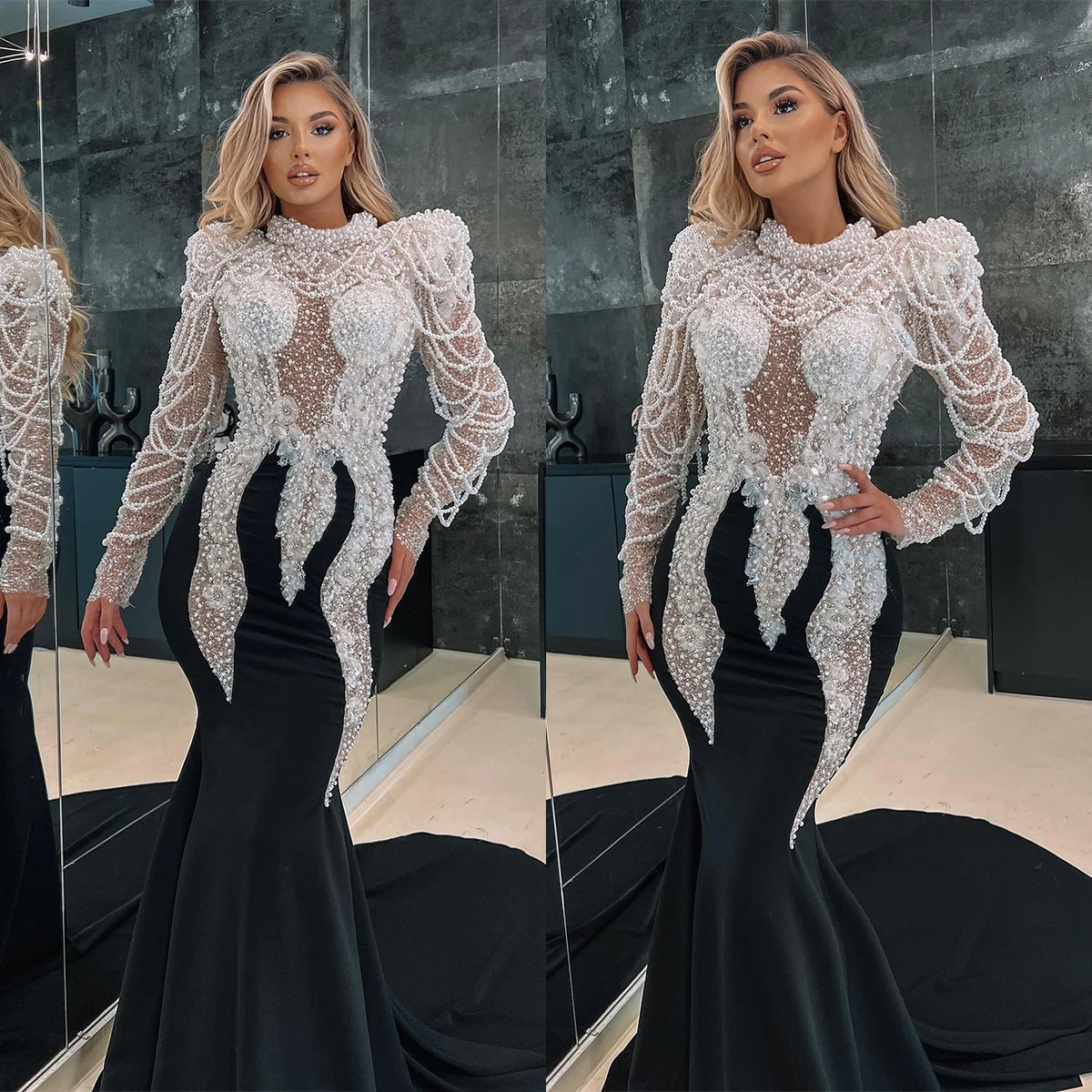 

Exquisite Mermaid Evening Dresses Pearls Taseel Beaded Sequine Prom Gowns Custom Made Colorful Formal Occasions Dresses