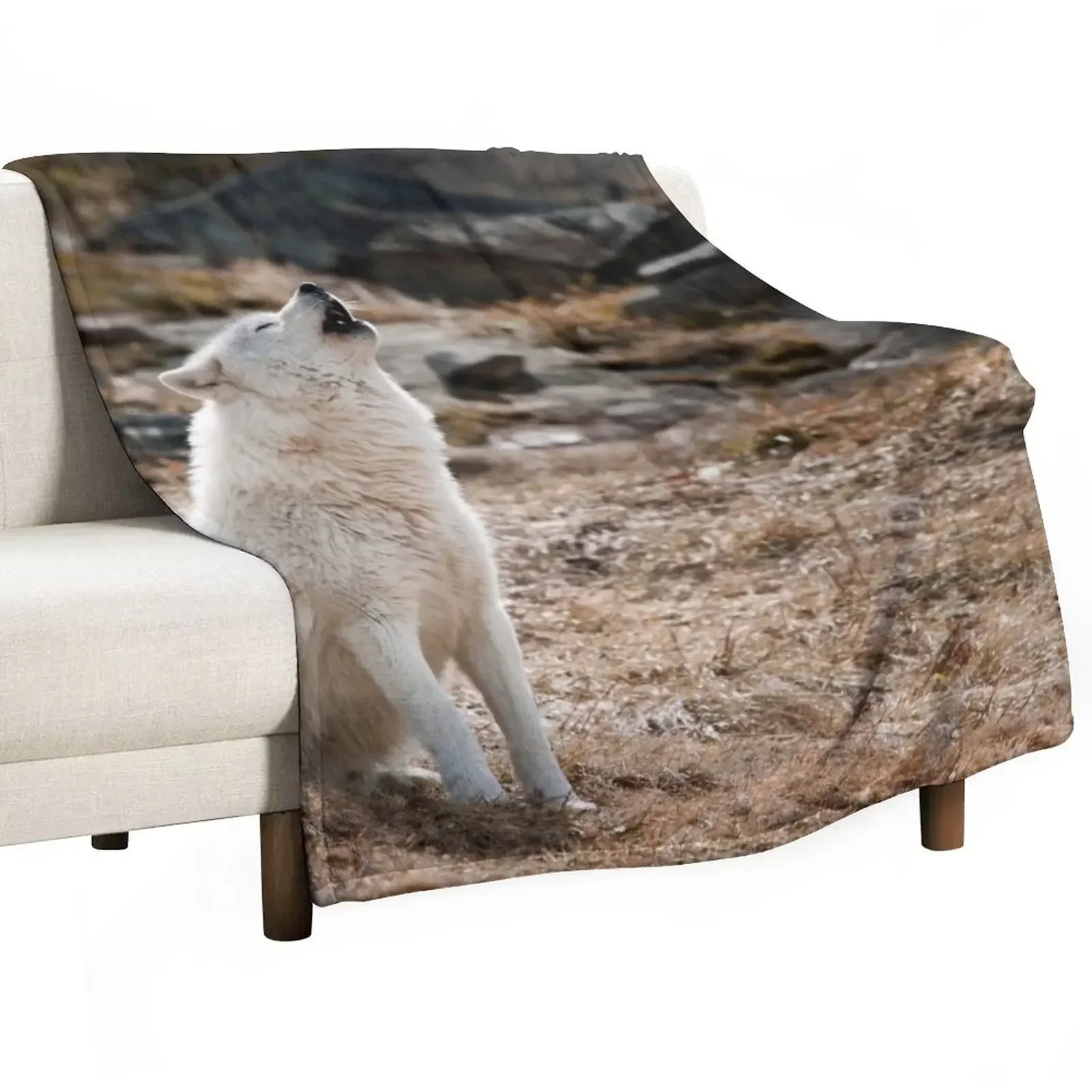 New Howling Arctic Wolf Throw Blanket Thermal Flannel Fabric Blankets