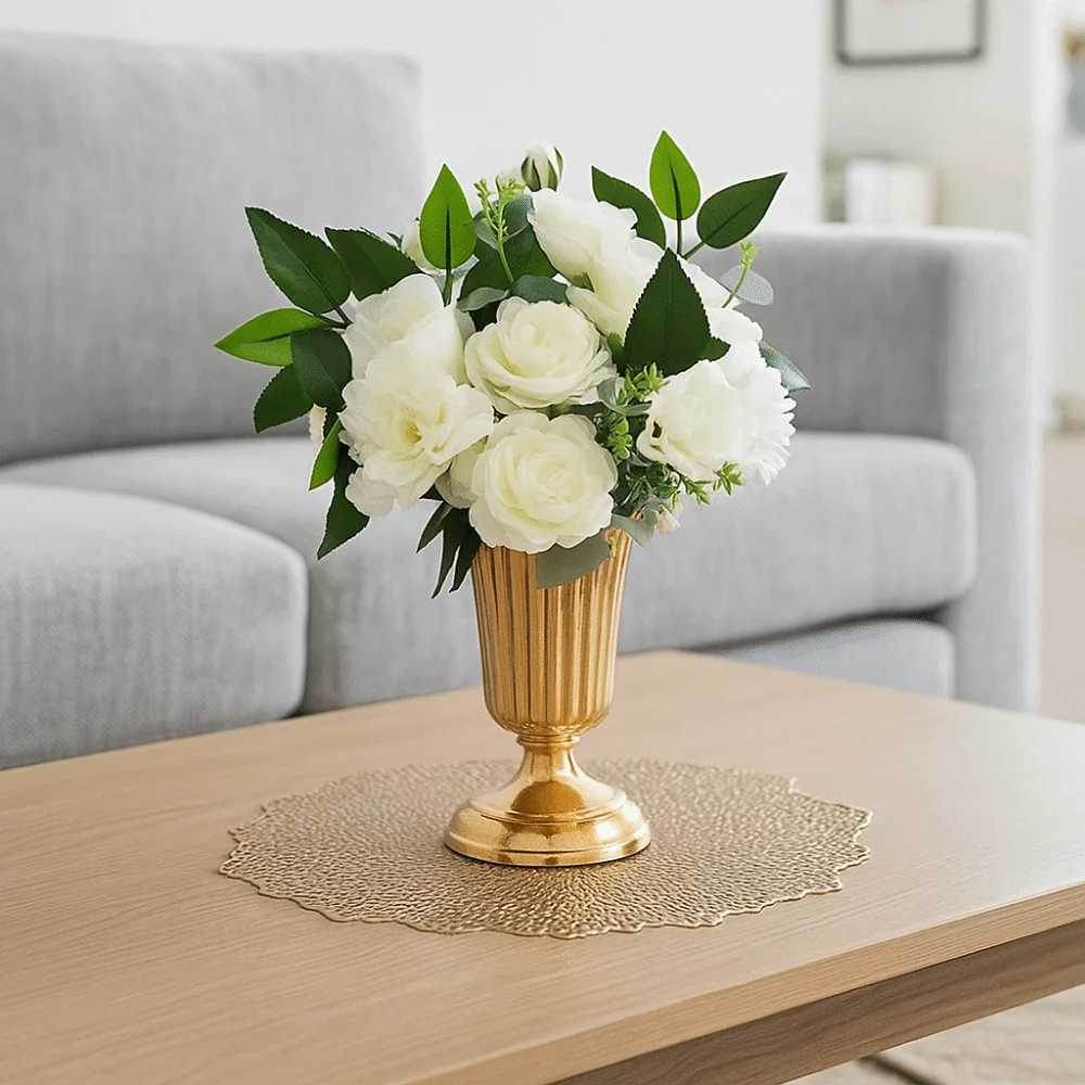 Romantic European Style Metal Trumpet Vases Golden Decorative Wedding Flower Vase Anti-fall Simulated Flower Holders Living Room