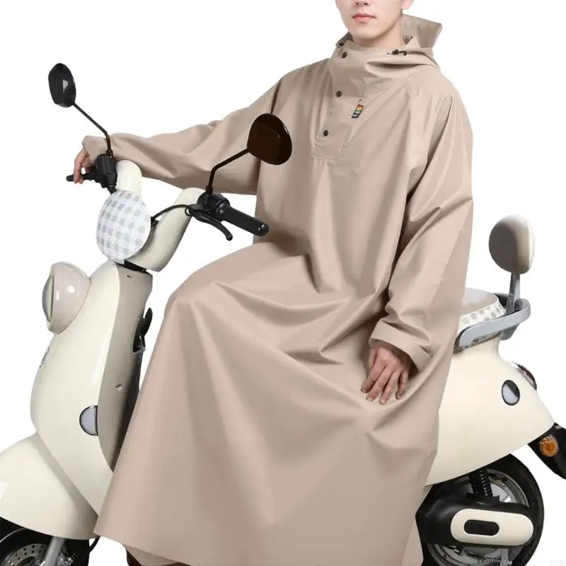 

77HF Hooded Rain Poncho Motorcycle Raincoat Full Coverage Reflective for Riding