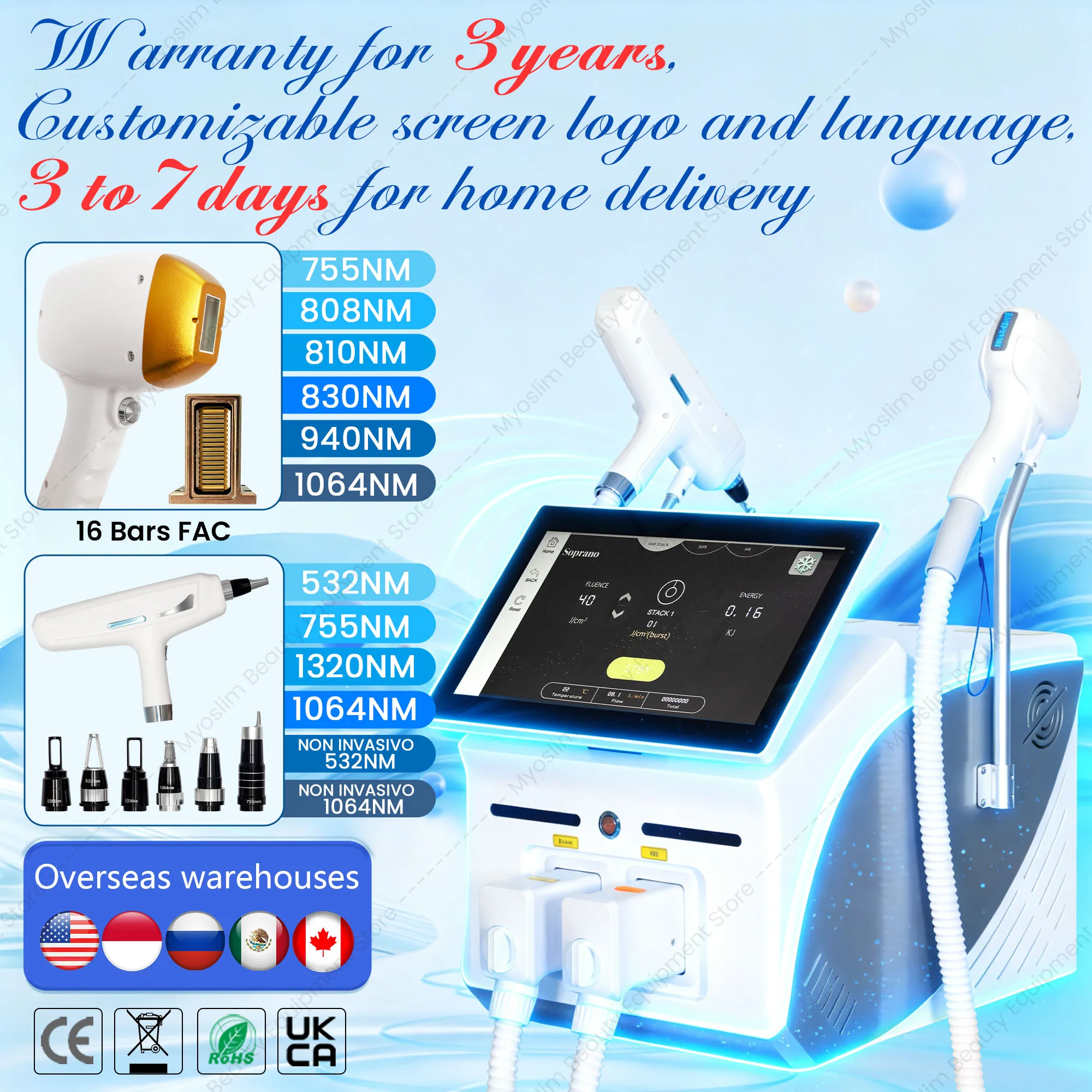 5000W 2-in-1 Picosecond Professional  Diode Laser Hair Removal Machine  Qswitch ND YAG 1064NM Tattoo Removal Device 6Waves