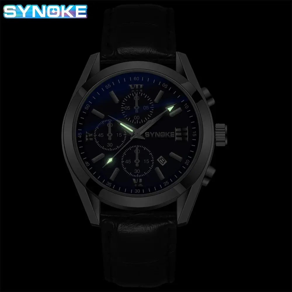 SYNOKE Fashion Business Men Leisure Non-Mechanical Belt Alloy Men Watch Night Glow Waterproof Calendar Quartz Watch