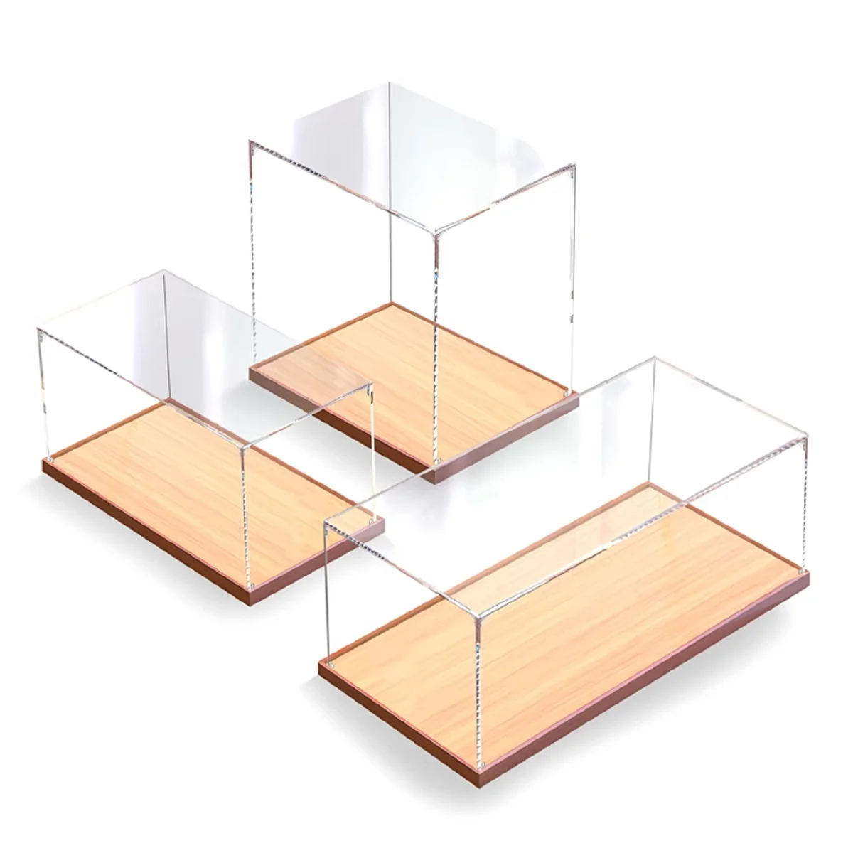 Présentoir en acrylique avec Base en bois, panneaux pré-coupés, assemblage de bricolage, vitrine anti-poussière pour figurines d'action, jouets miniatures