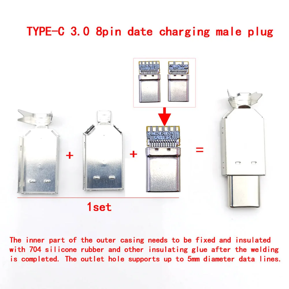 유형 C USB2.0 2A/3A/5A 고속 충전 USB 커넥터 남성 잭 테일 플러그 전기 터미널 용접 DIY 데이터 케이블 액세서리