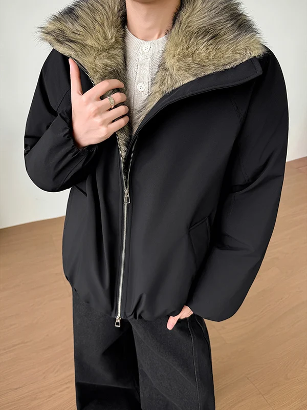 سترات دافئة بياقة واقفة للرجال 2025 شتاء جديد أنيق بلون سادة سميك كبير الحجم سترات رجالية فضفاضة مريحة معاطف باركاس