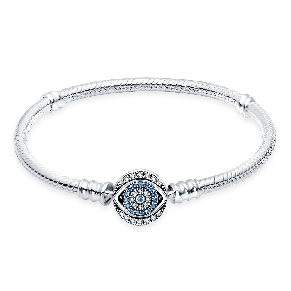 Pulsera más grande de 21CM, cadena de serpiente Original de plata de ley 100% 925, corazón de amor, ojos malvados, circón con joyería fina para Charm