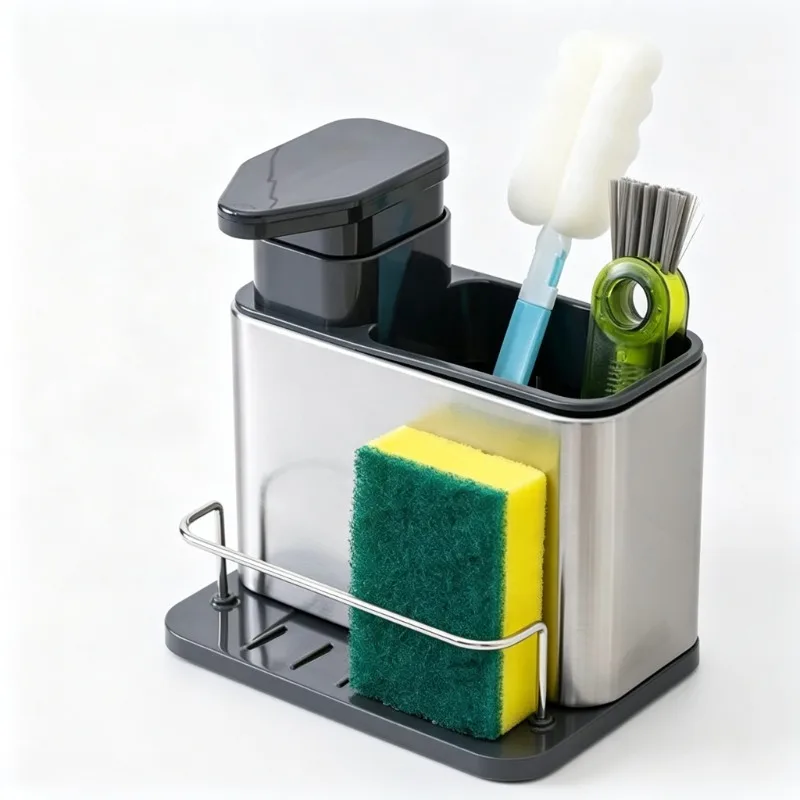 Integrated Stainless Steel Chopstick Cage 3 in 1 Kitchen Storage Rack Drainable Organizer for Knives and Tableware