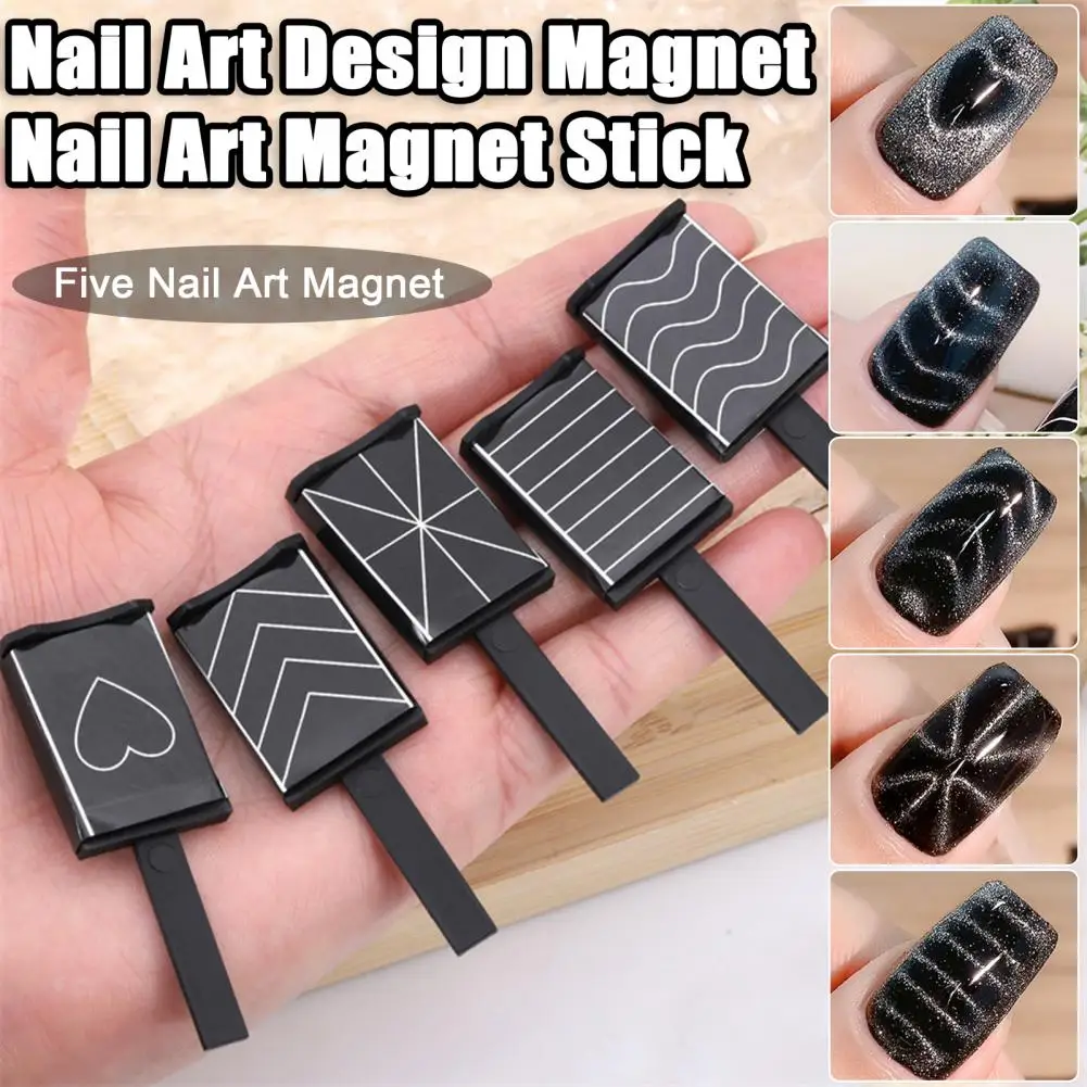 

5Pcs Nail Art Magnet Cat-Eye Magnetic Rod Nail Wand Pattern Manicure Magnet Stick French Cat's Eye Nail Stick Set for UV Gel Too