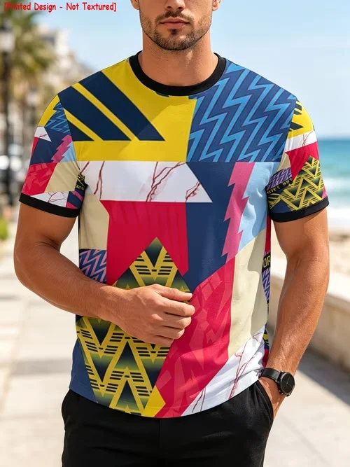 Herren-T-Shirt mit buntem Farbspritzer-Print, schnell trocknend, leicht, locker, kurzärmelig, Rundhalsausschnitt, für Outdoor, Straßensport, Freizeit-Oberteil – Detail 2