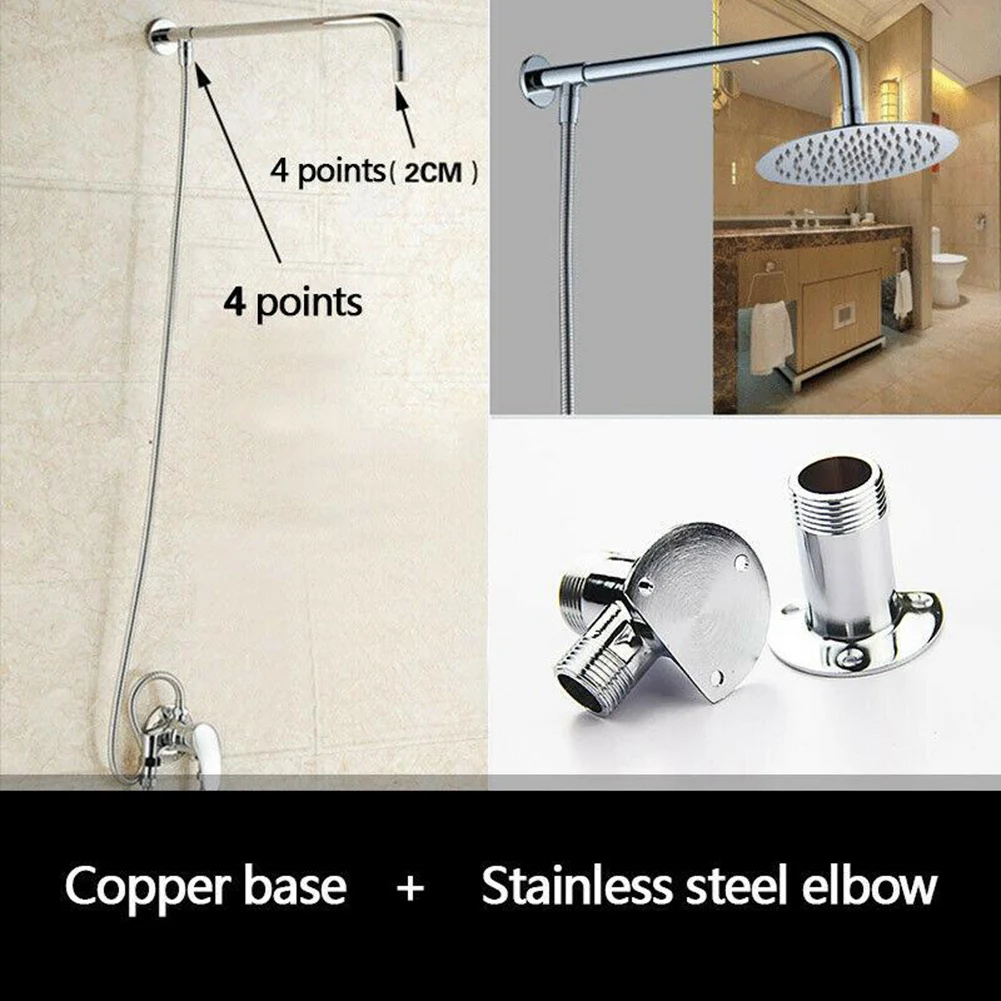 Metal Shower Extension Pipe Joint 30cm Bright Chrome Outside Arm Bottom Hose Wall Mounted Shower Head Extension Arm