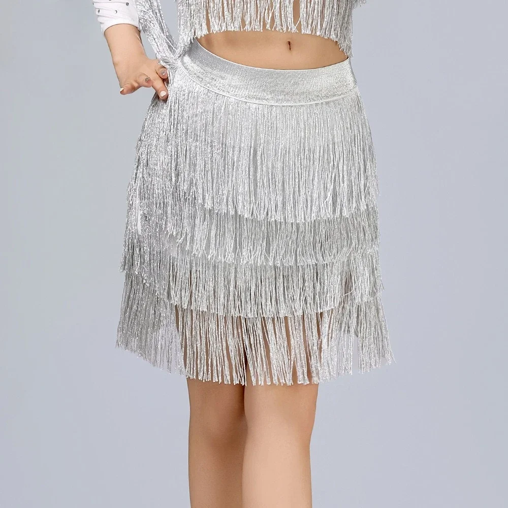 프린지가 있는 라틴 댄스 스커트 반원형 연습 스커트 축제 공연 의상 무대 쇼 의상