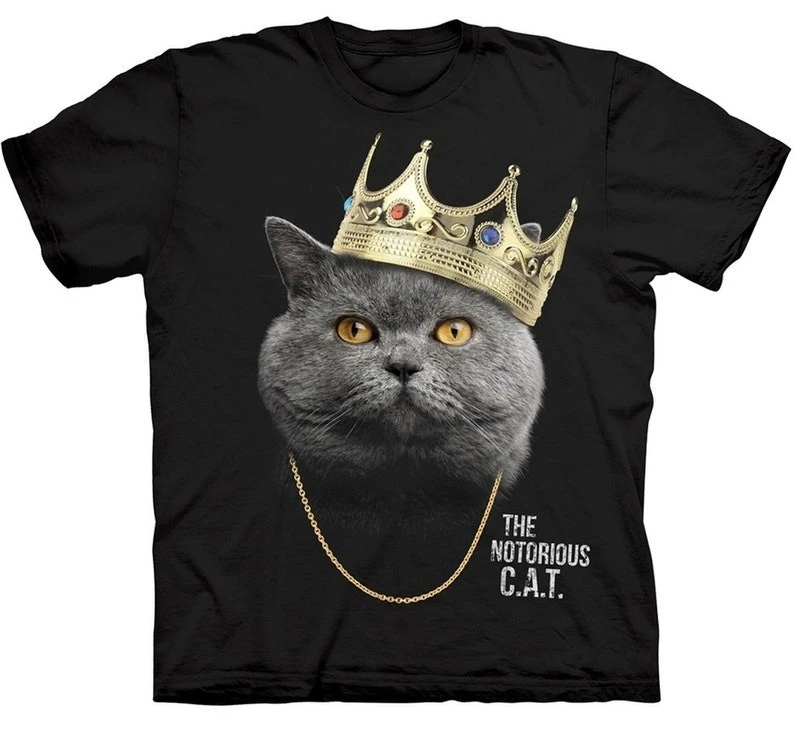 

King Kitty Notorious Cats BIG Crown Chain Рэпер Biggie Smalls New York Gangsta Рэп Стиль Лето Мужчины Женщины Винтаж Уличная одежда