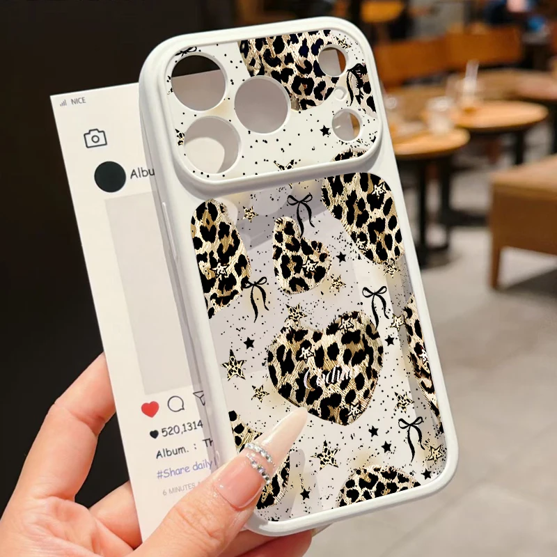 Coque de téléphone en TPU couleur bonbon à motif cœur léopard avec bordure, pour iPhone 17 ProMax 16 15 14 13 Pro Max, coque de protection rigide transparente en PC