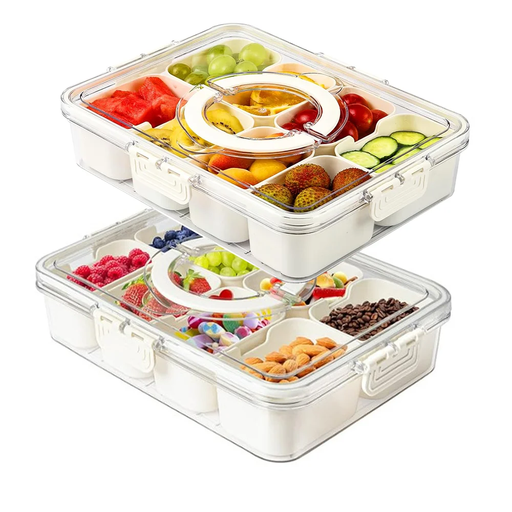 Snack Box Organizer 8 Grids Divided Serving Tray Portable Snack Fruit Vegetables for Kitchen Fridge Camping Party Food Container