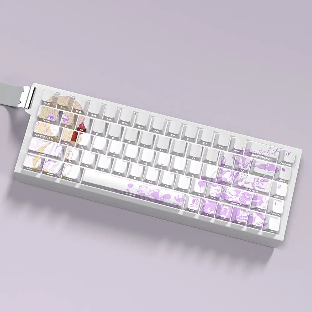 63 Kes Violet Translucent Keycaps Anime Side Print Keycaps PBT Dye-Sub Cherry for Mechanical Keyboard Wooting 60 65 68