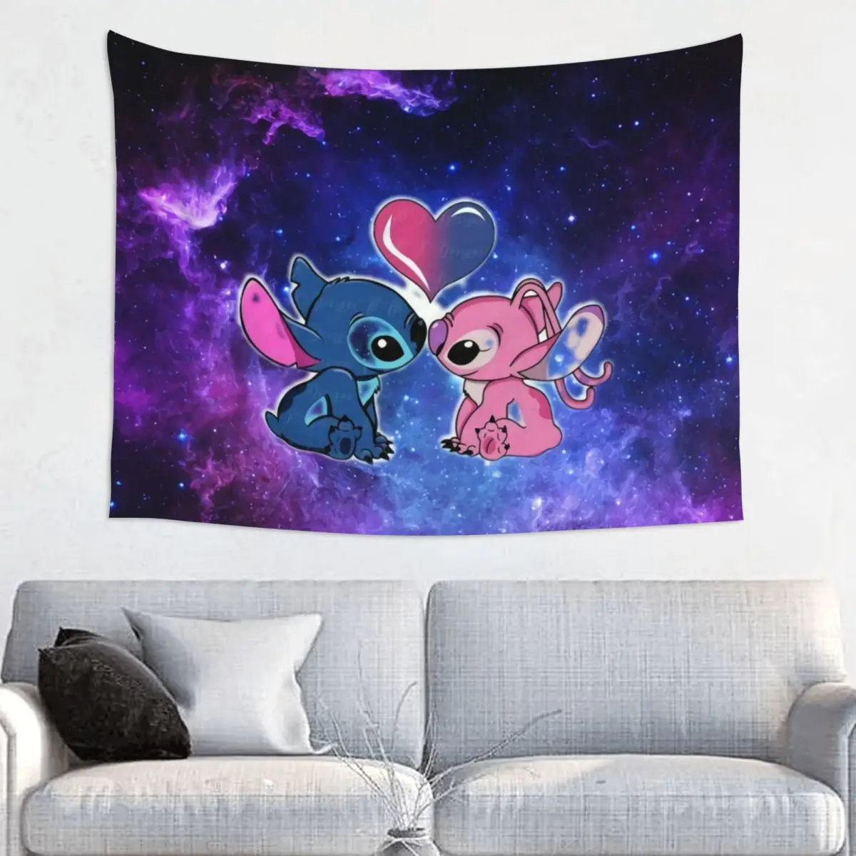 Custom Hippie Stitch Angel Love Heart Cartoon Anime Tapestry Wall Hanging Home Decor Tapestries Bedroom Decoration