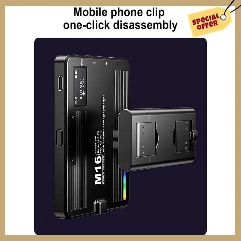 Lumière LED de poche RGB 5W, Performance Stable, batterie 3000K-9900K 1500Mah intégrée avec pince de support de téléphone et adaptateur de chaussure froide