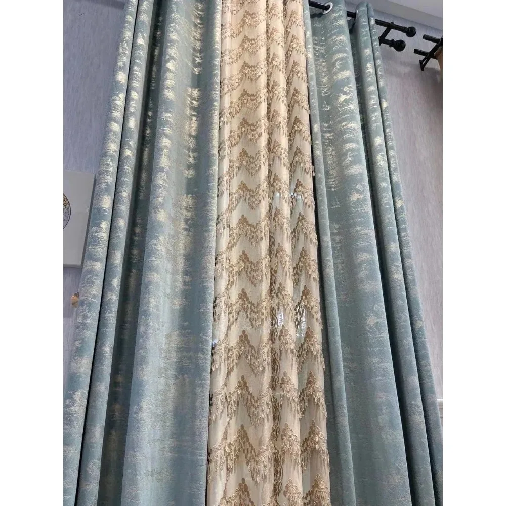New Luxury Luxurious Blackout Curtain Three-dimensional Embroidered Curtain Pearl Embroidered Yarn