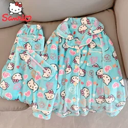 Sanrio Japanese Instagram Cute Kitty Coral Velvet Pajamas Women's Autumn And Winter Velvet Thickened Flannel Home Fur Set