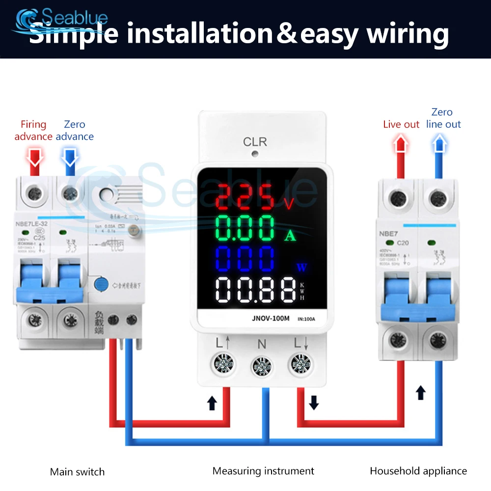 4 w 1 Din Rail AC 110V 220V 100A Napięcie Prąd KWH Miernik energii elektrycznej VOLT AMP Woltomierz Amperomierz Watomierz