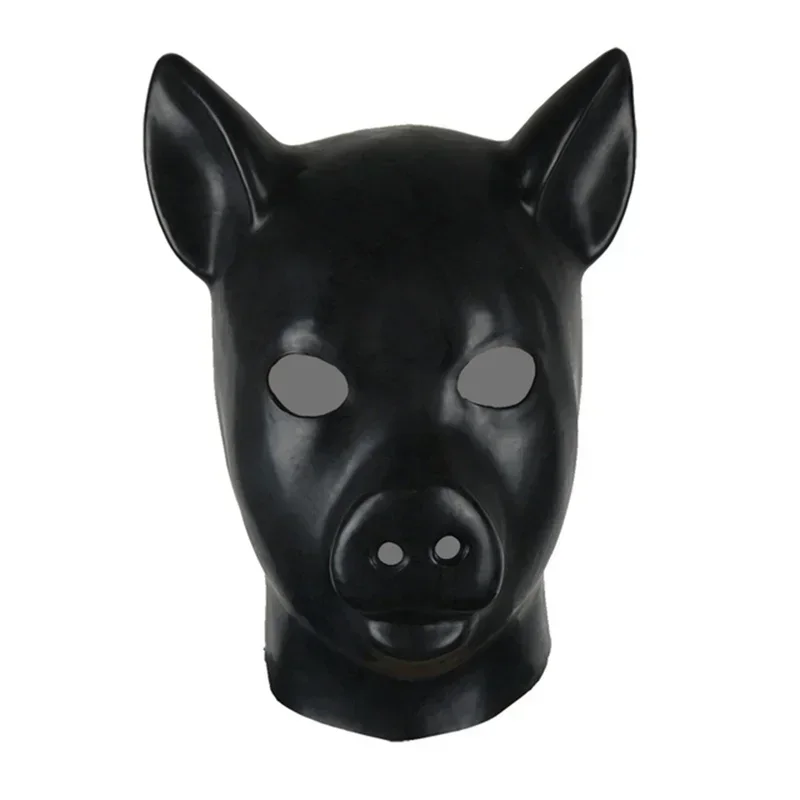 Latex Pig Mask Rubber Hood Fetish Open Eye and Mount with Back Zipper Cosplay Costumes