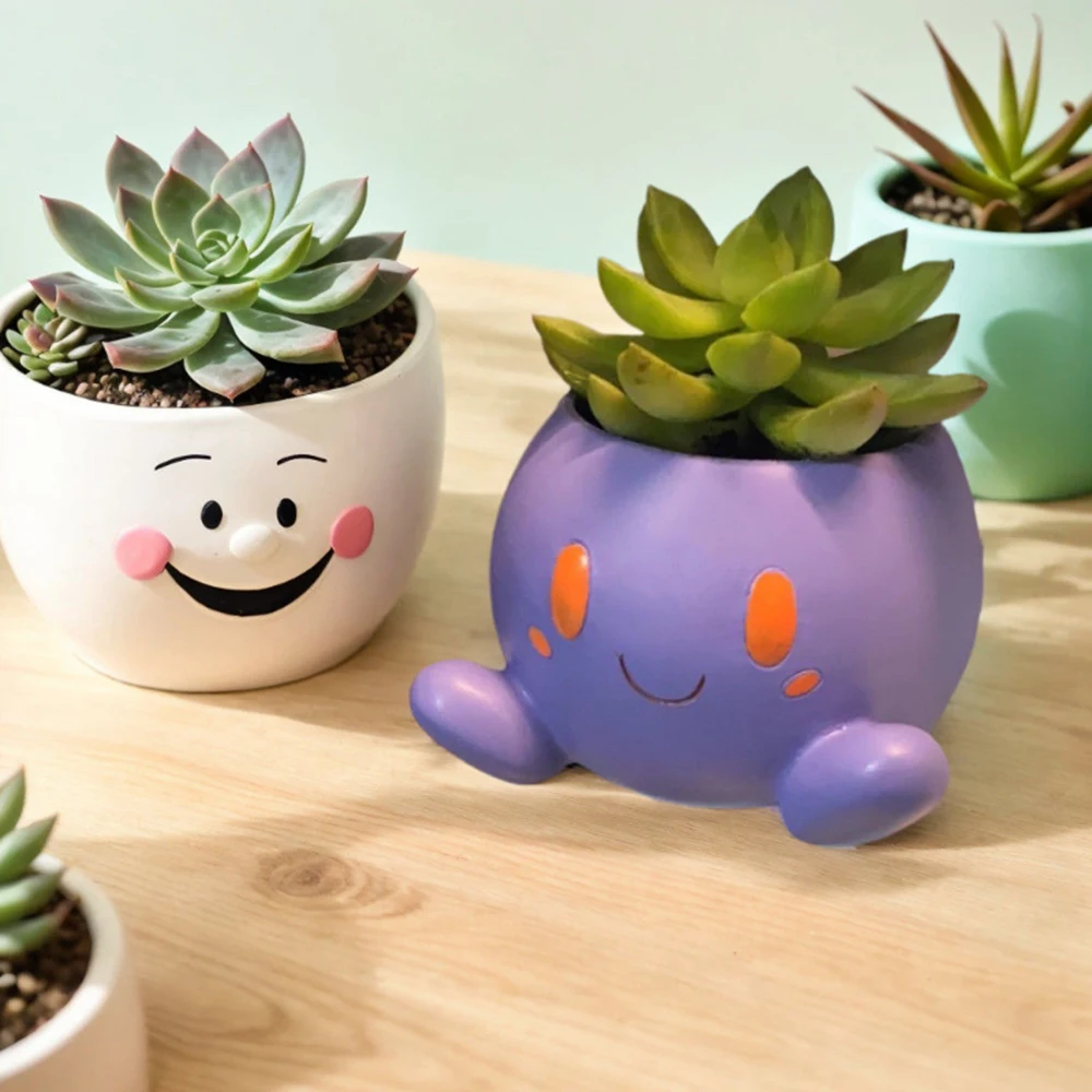 New Purple Flower Pot Cute Cartoon Shape Desktop INS Style Decorative Flower Pot Planter Balcony Desktop Plant Decorative Pot