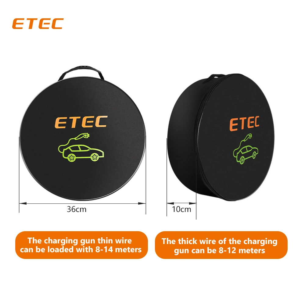 ETEC EV Car Charging Cable Storage Carry Bag For Electric Vehicle Charger Plugs