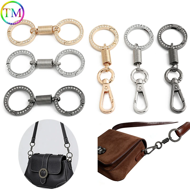 25mm Diamond Spring Double Ring Keychain Anti-Loss Strong Heavy Duty Detachable Spring Key Holder Clip Buckles Accessories
