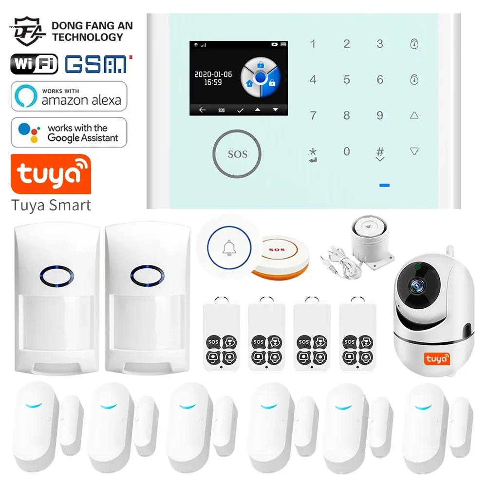 DFA Residential TUYA Smart Gsm WiFi-alarmsysteem voor huisbeveiliging Alarmhuis Smart Life APP Compatibel Apple Android Hemelsblauw