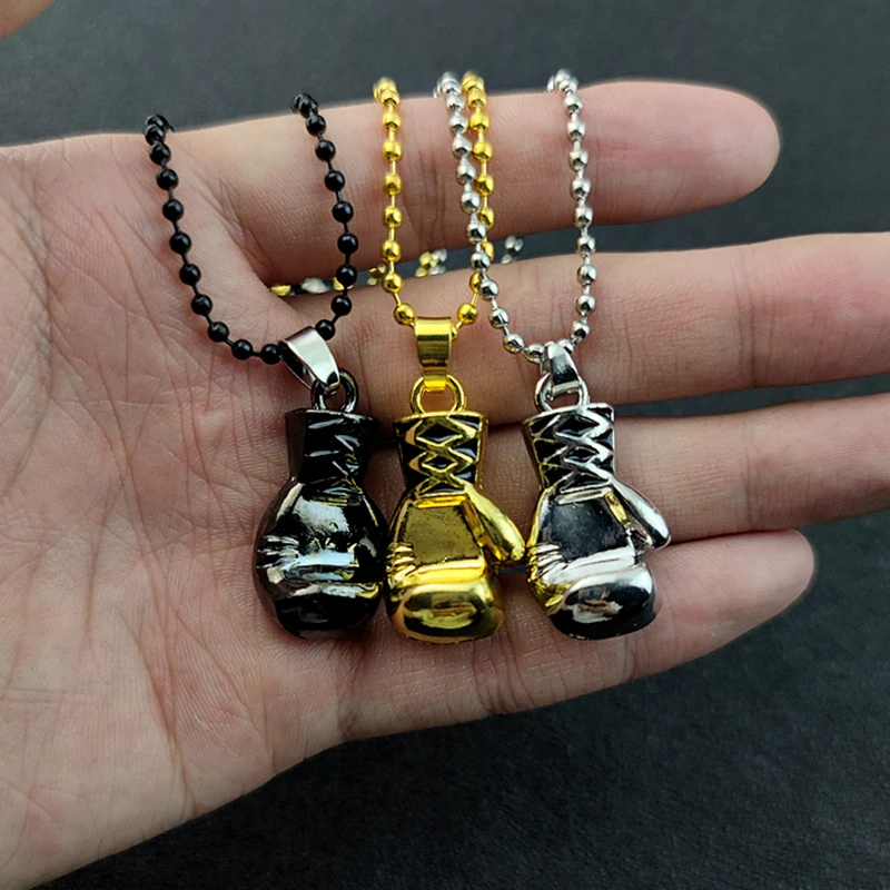 Sport Fitness Beads Chain Necklace for Men Neck Lace Korean Fashion Boxer Boxing Glove Pendant Hip Hop Punk Party Jewelry Gift